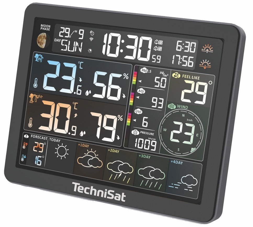 Meteorologická stanice Technisat IMETEO 800 černá Meteostanice Technisat IMETEO 800 Tuya z čelní strany mírně natočená vlevo