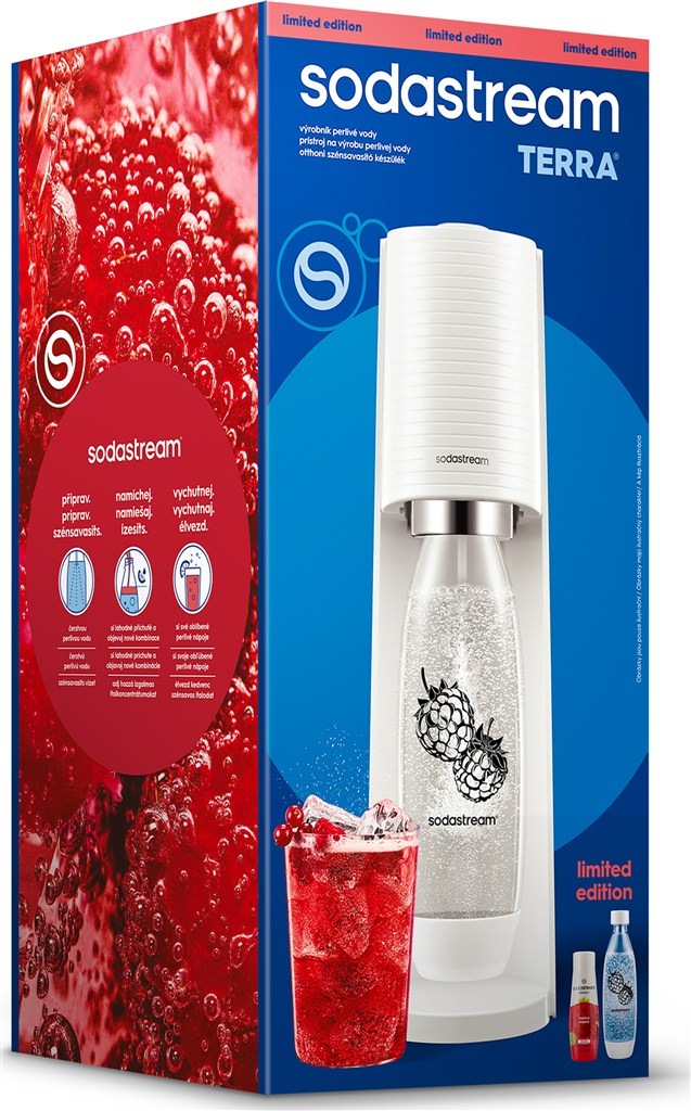 Výrobník sodové vody SodaStream TERRA White Malina Zero Mpack