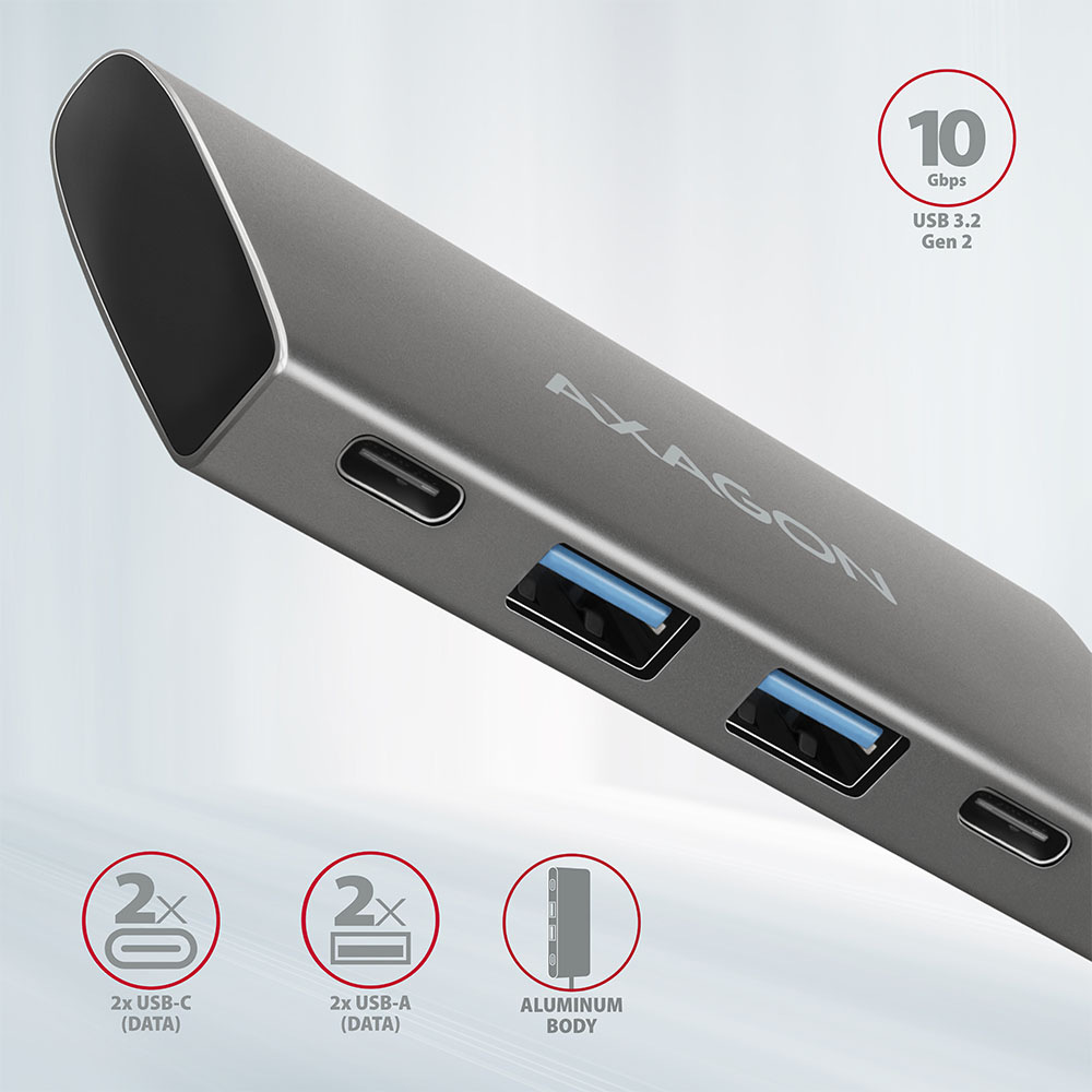 USB Hub Axagon USB 3.2 Gen 2 10 Gb/s hub, 2x USB-A, 2x USB-C, kabel USB-C 13cm šedý USB Hub Axagon USB 3.2 Gen 2 10 Gb/s hub, 2x USB-A, 2x USB-C, kabel USB-C 13cm šedý