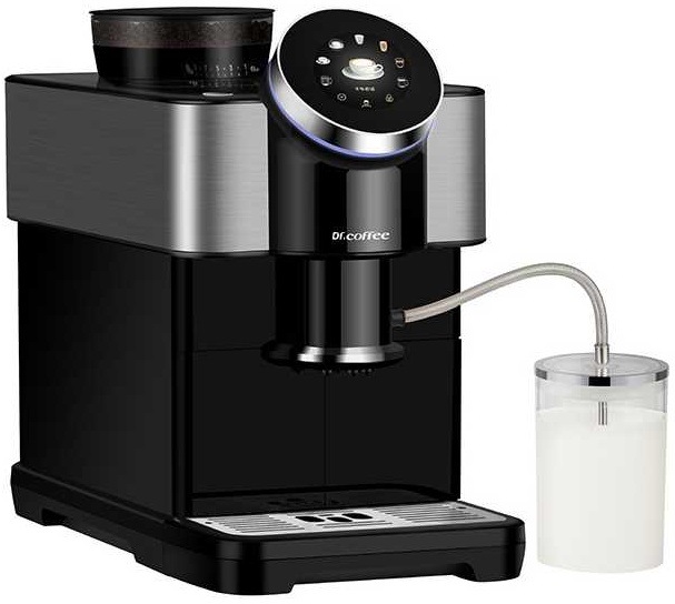 Automatický kávovar Dr. Coffee H2 a zásobník na mléko.