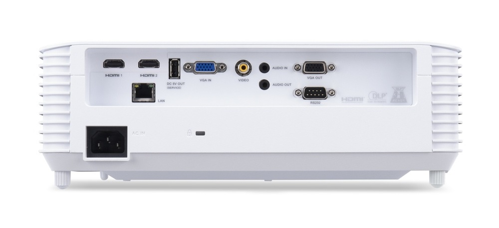 Projektor Acer S1287n bílý Projektor je vybaven několika porty od HDMI konektoru přes VGA až po audio vstup.