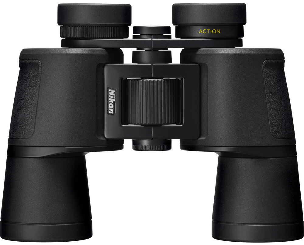 Dalekohled Nikon Action EX 10x42 zepředu s objektivy a logem Nikon.