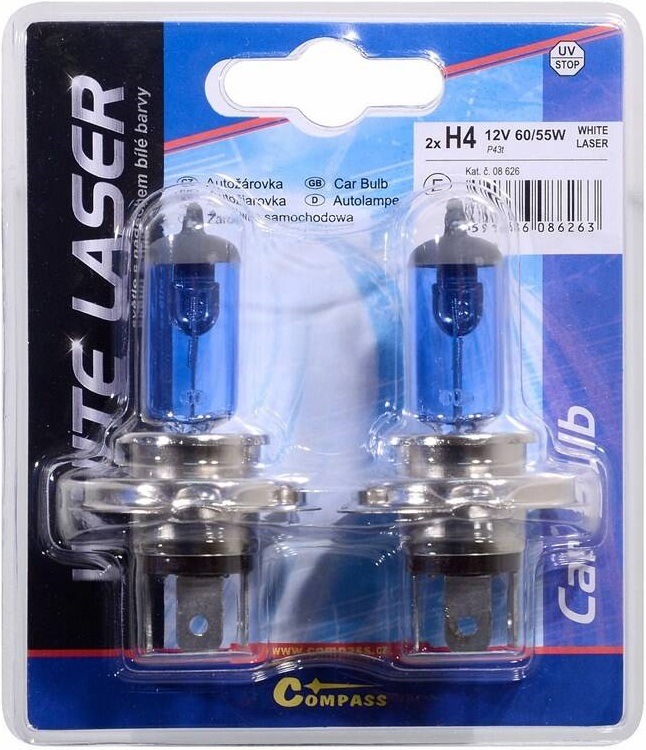 Autožárovka Compass 08626 12V H4 60/55W P43t WHITE LASER (2 ks) Autožárovky Compass