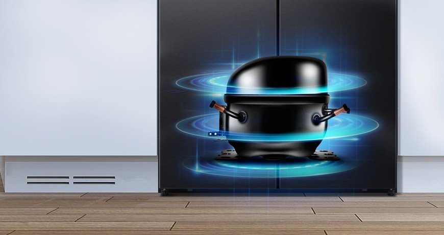 Americká lednice Hisense RQ5N465NEFE černá Ve spodní části americké chladničky Hisense RQ5N465NEFE v černém provedení je invertorový kompresor.