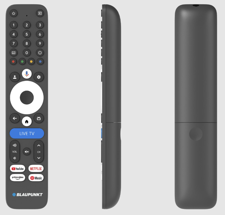 Dálkový ovladač Blaupunkt A-Stream Stick Gen2 z přední, boční a zadní strany