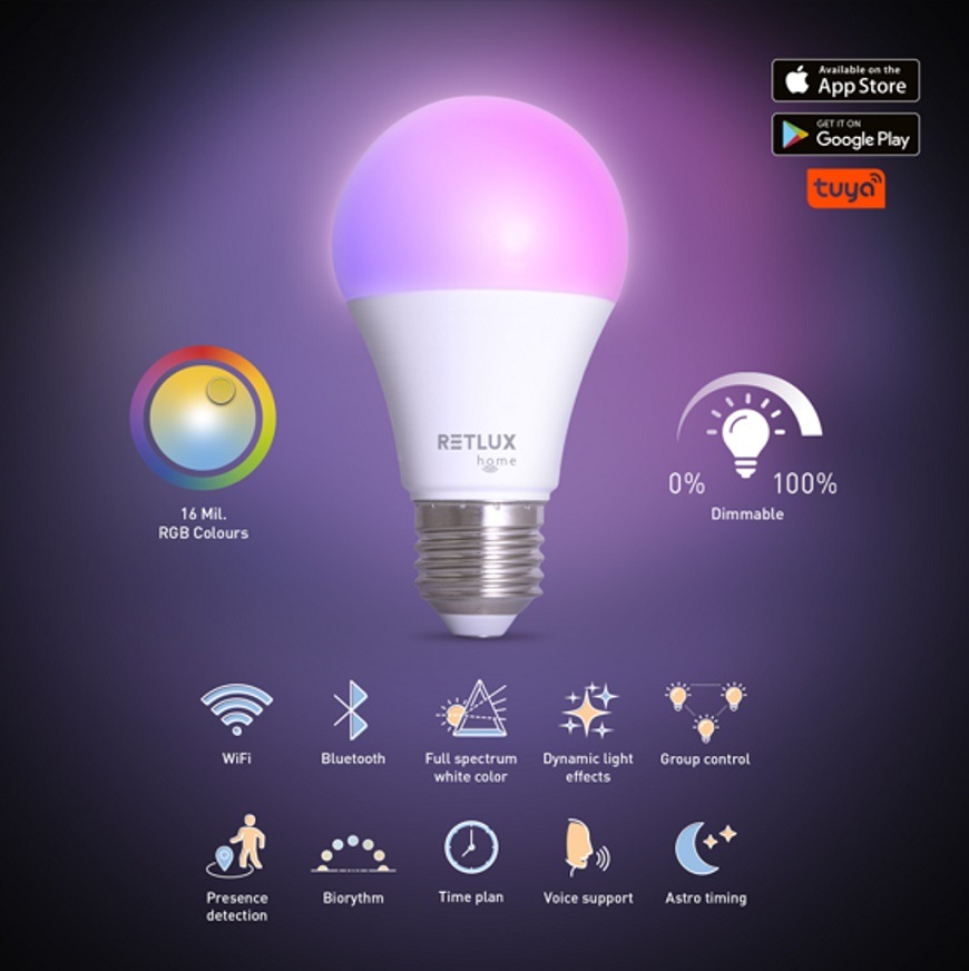 Chytrá žárovka RETLUX RSH 104, A70, E27, 14W, RGB, CCT