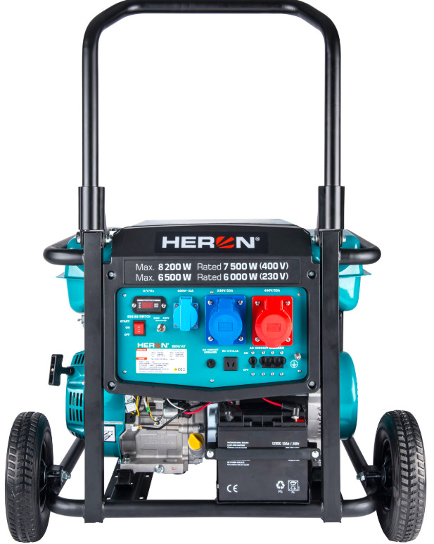 Ovládací panel elektrocentrály HERON 8896147 se zásuvkami 230 V, 400 V a digitálním měřičem