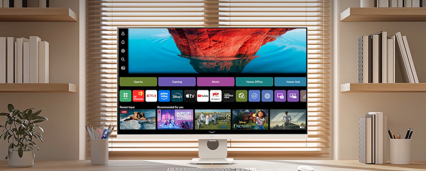 Monitor LG 32U721SB-W bílý Systém webOS 26 umožňuje používání monitoru od LG samostatně, bez připojeného počítače.