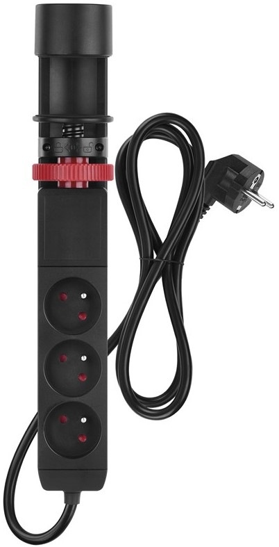 Kabel prodlužovací EMOS 3x zásuvka, 2×USB-A + 1×USB-C, uchycení na stůl, vypínač, 3m - černý