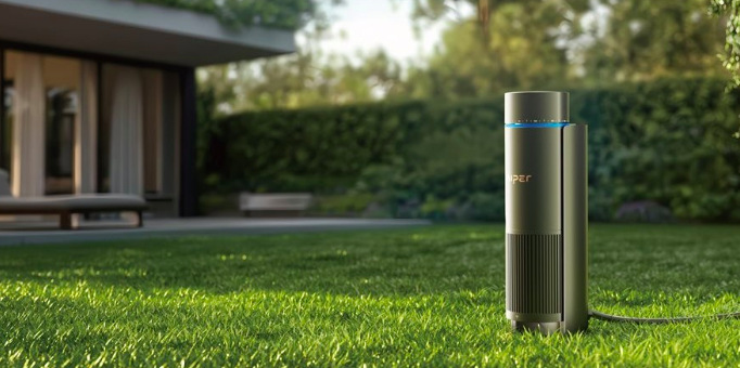 Detail technologie rozptylu vody Aiper IrriSense vytvářející jemné kapky podobné dešti