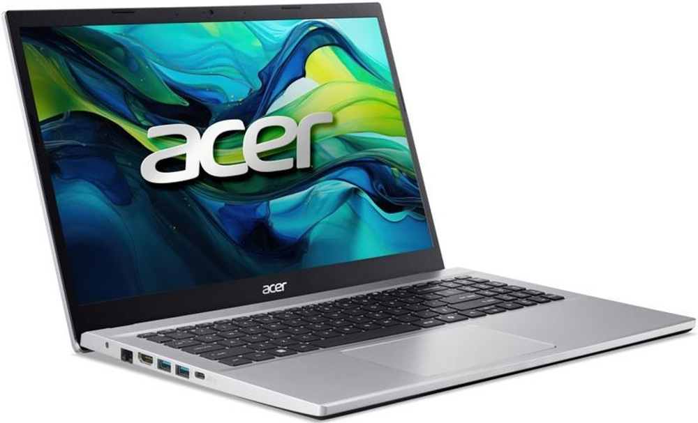 Pohled šikmo na notebook Acer Aspire Lite 15 se spoustou konektorů