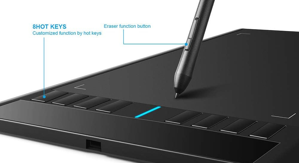 Grafický tablet UGEE M708 černý Ke snadnému a intuitivnímu ovládání tabletu UGEE M708 slouží osm klávesových zkratek
