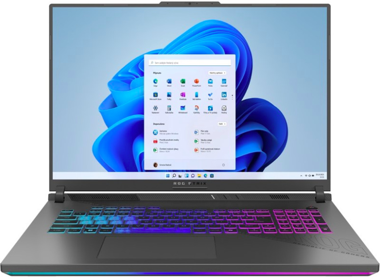Herní notebook Asus ROG Strix G18 R9-8940HX s 18" displejem a RGB podsvícenou klávesnicí