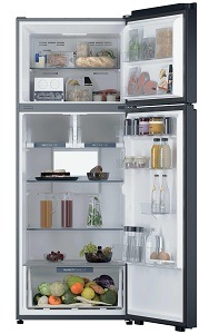 naplněná chladnička haier HPR5718DNMB s otevřenými dveřmi