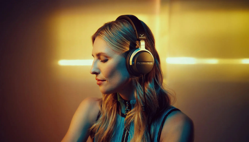 Žena s obloukovými sluchátky DJ 300 PRO X CLUB