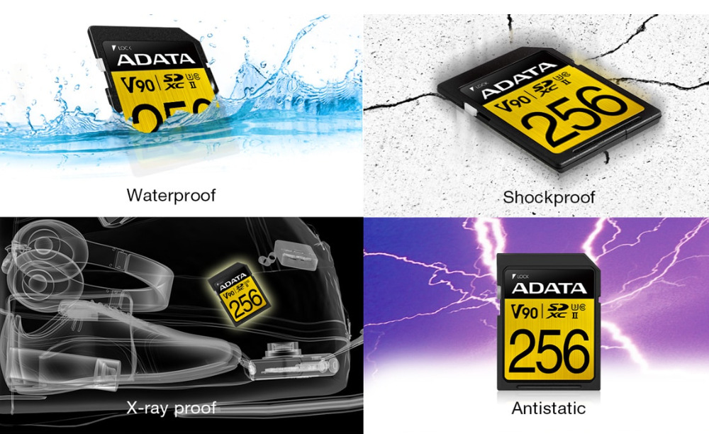 Paměťová karta ADATA Premier One SDXC 128GB UHS-II, U3 (290R/260W) černá ADATA Premier One SDXC zaujme i nadstandardní odolností a vysokou spolehlivostí