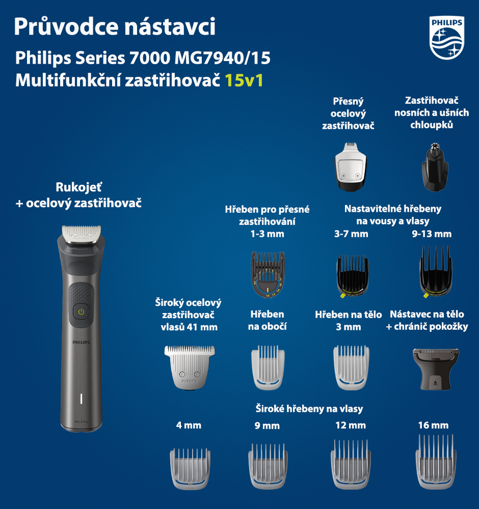 Zastřihovač multifunkční Philips Series 7000 MG7940/15 šedý Zastřihovač multifunkční Philips Series 7000 MG7940/15 šedý