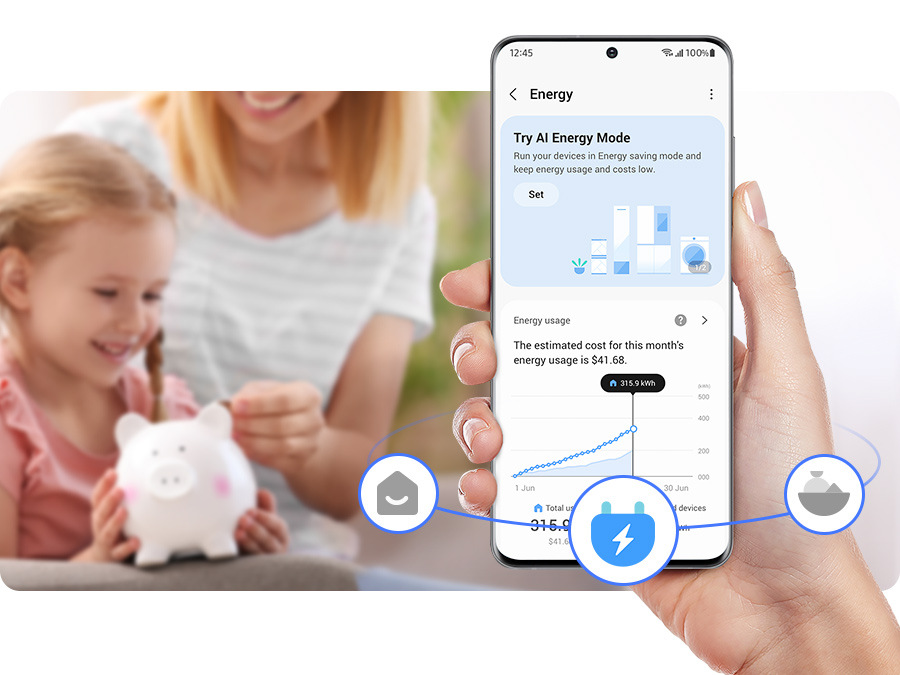 Chladnička s mrazničkou Samsung RB38C676CS9/EF stříbrná Aplikace SmartThings Energy na mobilním telefonu