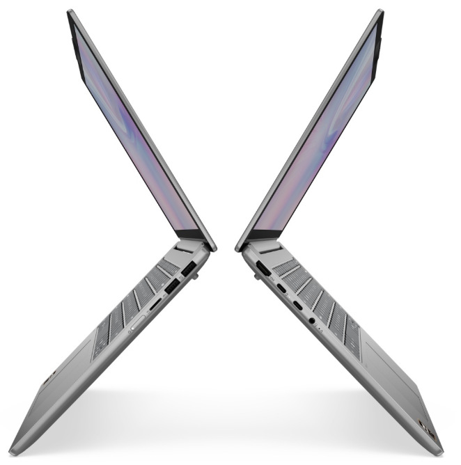 Notebook Lenovo IdeaPad Slim 5 14AKP10 šedý Boční profily notebooku Lenovo IdeaPad Slim 5 14AKP10 se zobrazenými konektory