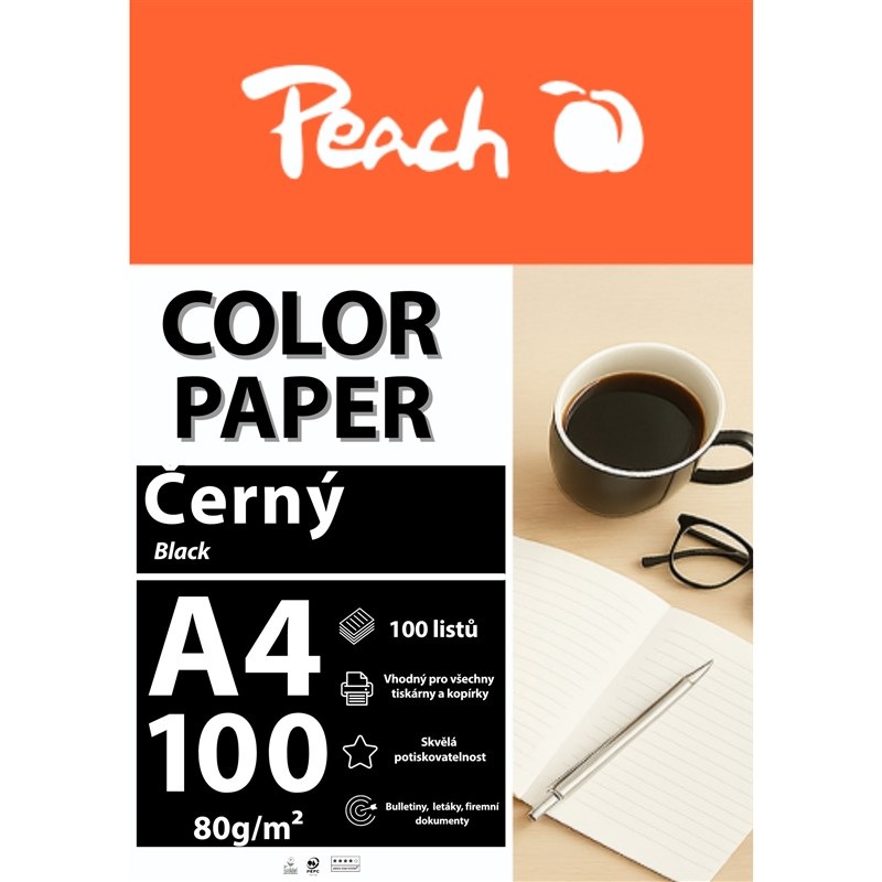 Papíry do tiskárny Peach Color A4 - 100 listů černé