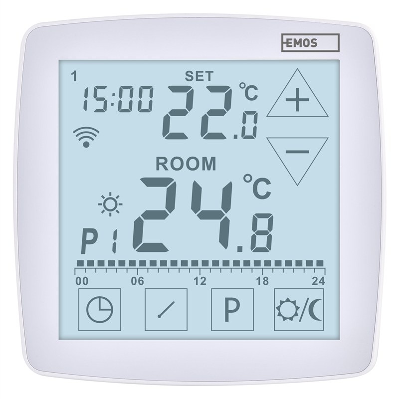 Termostat EMOS GoSmart, podlahový, programovatelný, drátový, WiFi - bílá barva