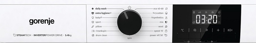 Předem plněná pračka Gorenje W3NGPI62SBS, bílá, ovládací panel