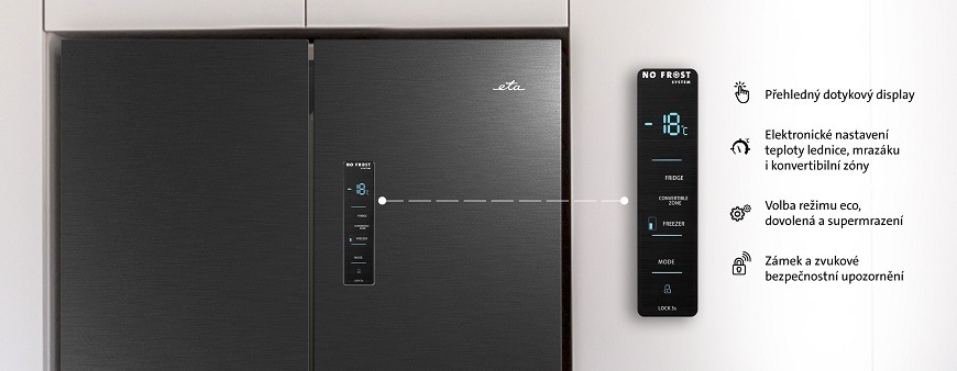 Americká lednice ETA 274290015DN černá/nerez Americká lednice ETA274290015DN, displej