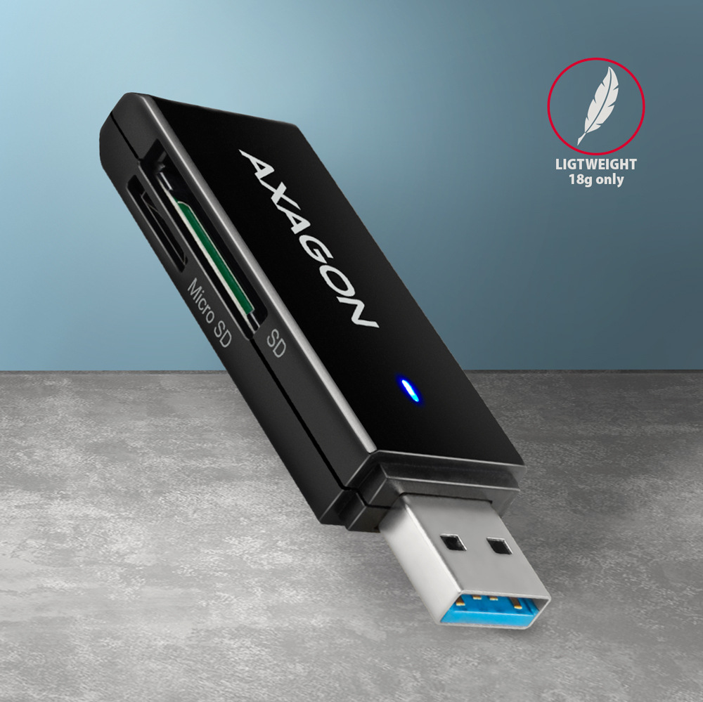Axagon Card Reader USB-A 3.2 Gen 1 váží jen 11 g, takže je krásně kompaktní