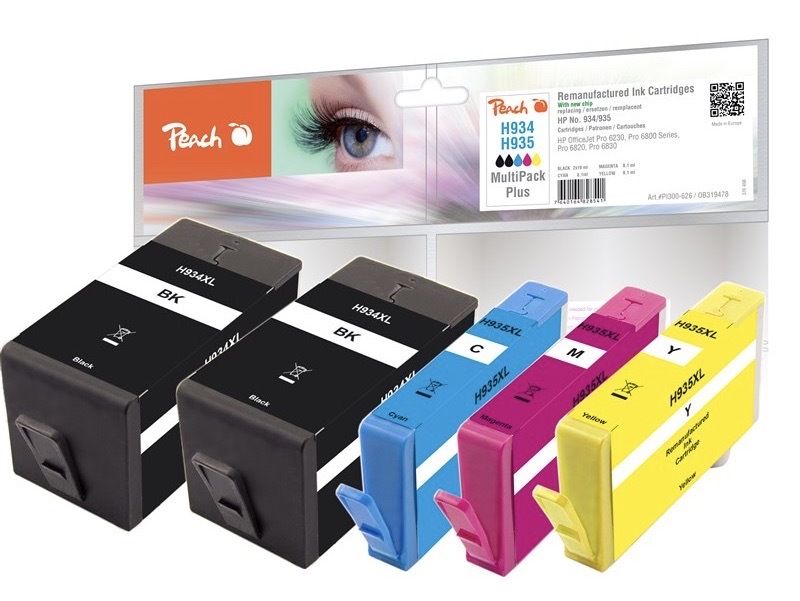 Inkoustová náplň Peach HP 934XL/935XL, MultiPac Plus, 2x 49 ml, 3x 12 ml vícebarevná