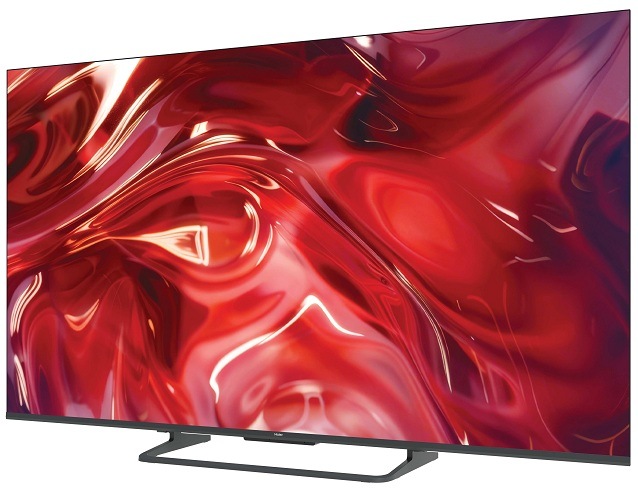televize haier s červenou barevnou strukturou na obrazovce
