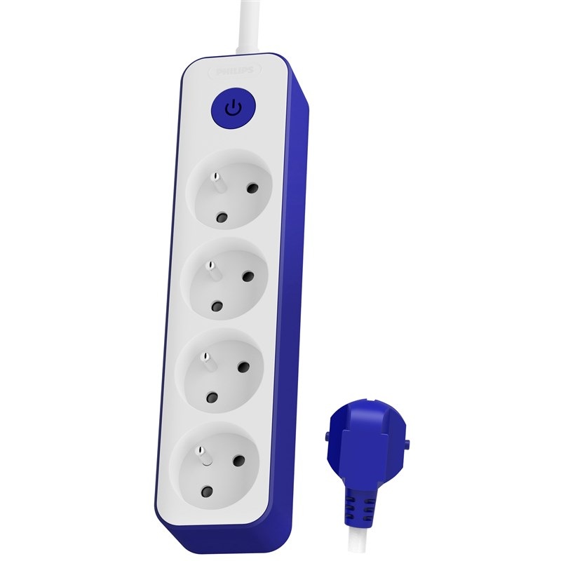 Kabel prodlužovací Philips 4x zásuvka, s vypínačem, 1,5 m bílý/modrý