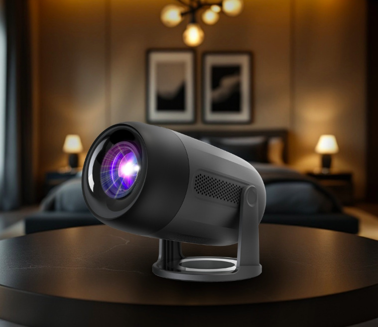 Projektor Philips NeoPix 150 připravený k promítání filmu v ložnici s večerní atmosférou