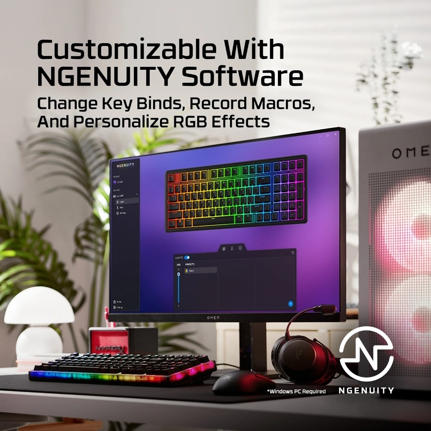 Klávesnice HyperX Origins 2 1800 černá Klávesnice HyperX Origins 2 1800 – přizpůsobení podsvícení a maker v softwaru NGENUITY