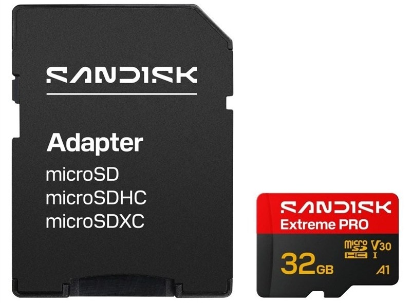 Paměťová karta SANDISK Micro SDHC Extreme Pro 32GB UHS-I U3 (100R/90W) + SD apaptér Paměťová karta microSD SANDISK Extreme PRO 32GB s adaptérem