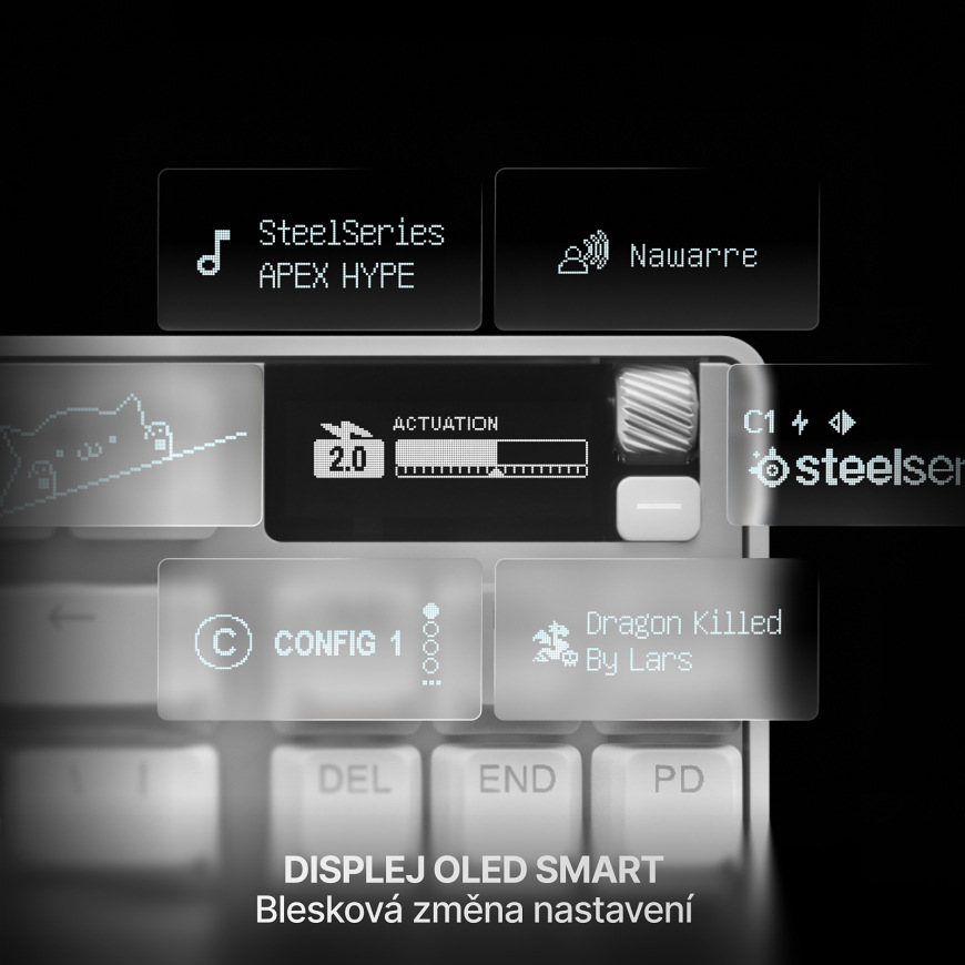 OLED Smart displej umožňuje rychlou změnu nastavení, profilů i informací přímo na klávesnici