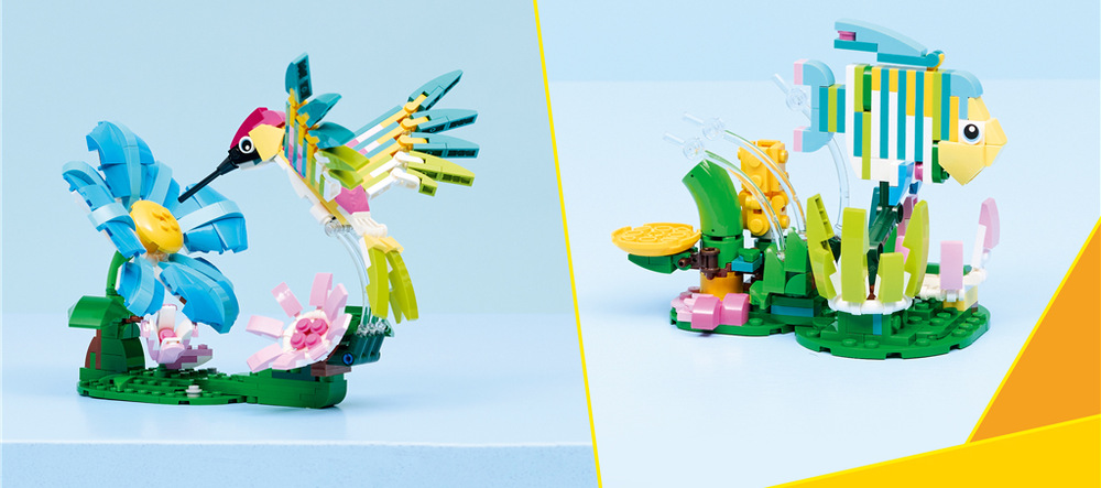Stavebnice LEGO® Creator 3 v 1 31384 Divoká zvířata: Barevný kolibřík Tropická ryba s mořskými rostlinami přenese dětská dobrodružství pod hladinu a nabídne třetí variantu.
