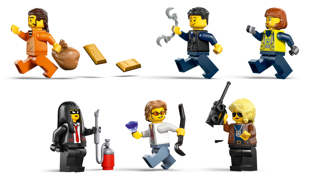 Šest minifigurek LEGO v podobě policistů a zločinců nabízí spoustu možností pro vlastní dobrodružství.