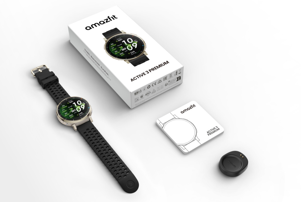 Obsah balení hodinek Amazfit Active 3 Premium