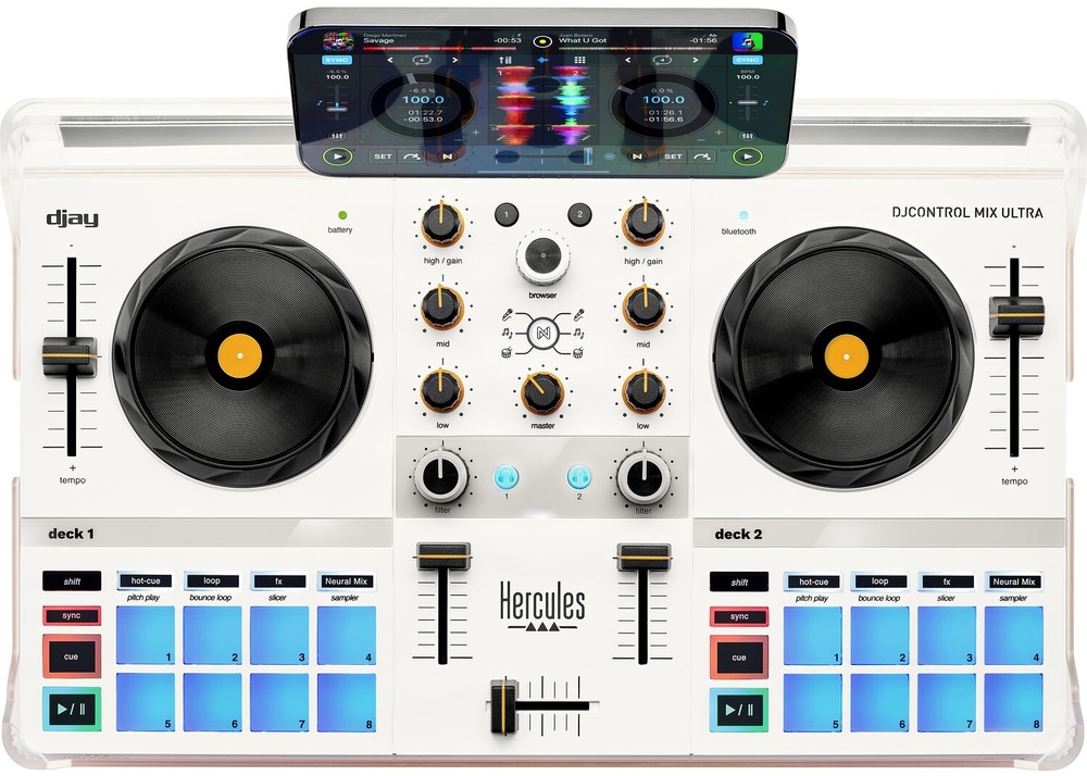 Mixážní pult Hercules DJControl Mix Ultra bílý Hercules DJControl Mix Ultra nabízí bezdrátovou technologii Bluetooth