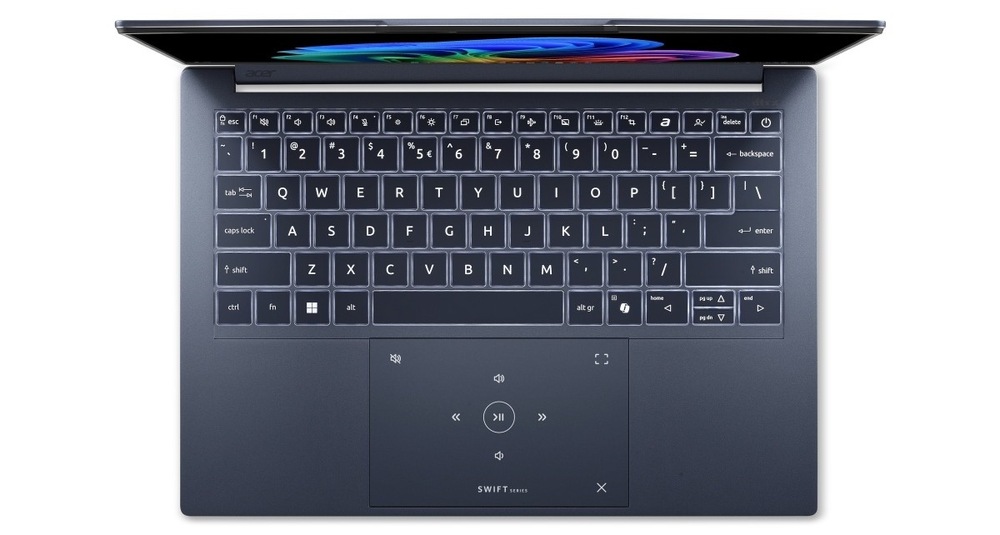 Notebook Acer Swift Go 14 AI (SFG14-I71-7285) modrý Pohled shora na klávesnici notebooku Acer Swift Go 14 AI (SFG14-I71-7285)