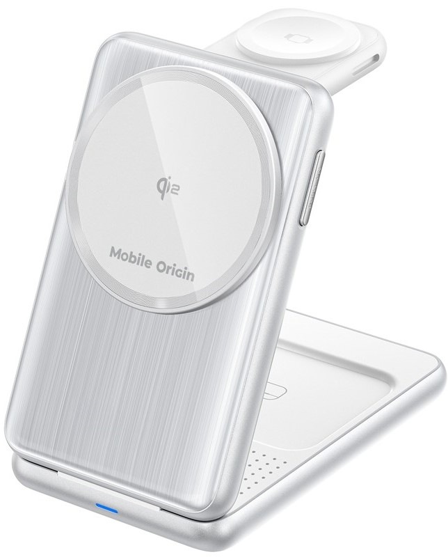 Bezdrátová nabíječka Mobile Origin PW8 3in1 Foldable Qi2 - stříbrná