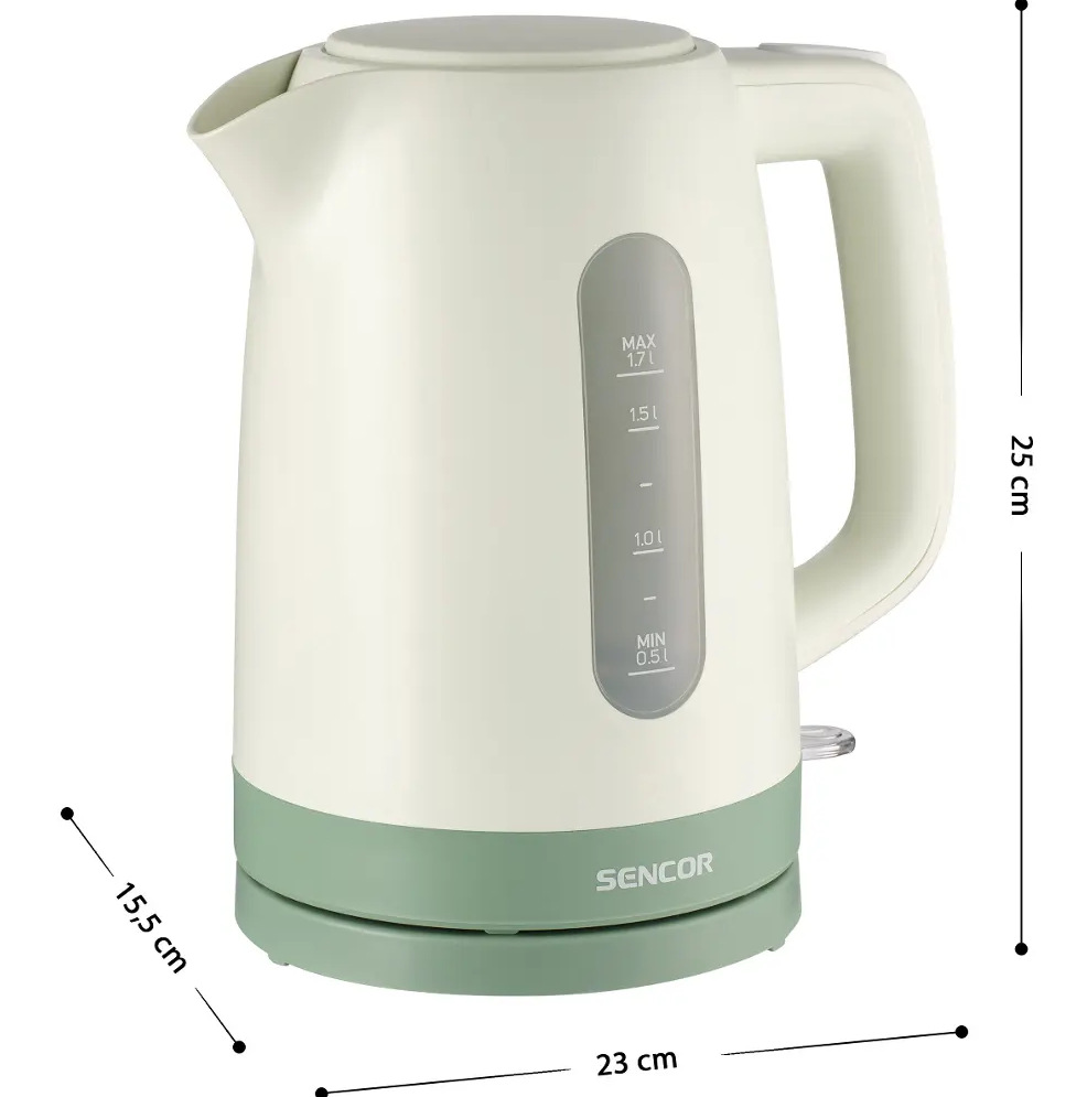 Rychlovarná konvice Sencor SWK 1732GR 1,7 l zelená/béžová Rozměry konvice Sencor SWK 1732GR