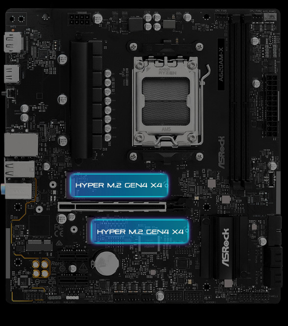 Základní deska ASRock A620AM-X černá ASRock A620AM-X má sloty PCIe 4.0