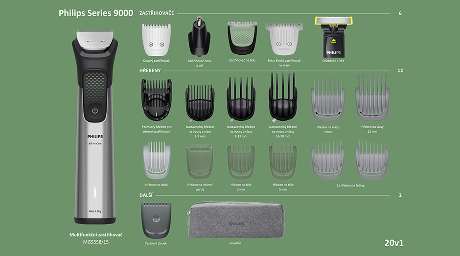 Multifunkční zastřihovačPhilips MG9558/15 Series 9000 včetně vyměnitelných nástavců