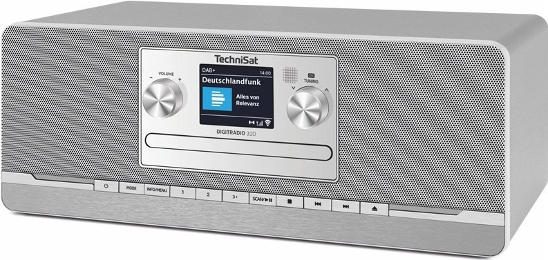 Radiopřijímač s DAB+ TechniSat DIGITRADIO 320 stříbrný Pohled šikmo ze strany na DIGITRADIO 320 se dvěma reproduktory