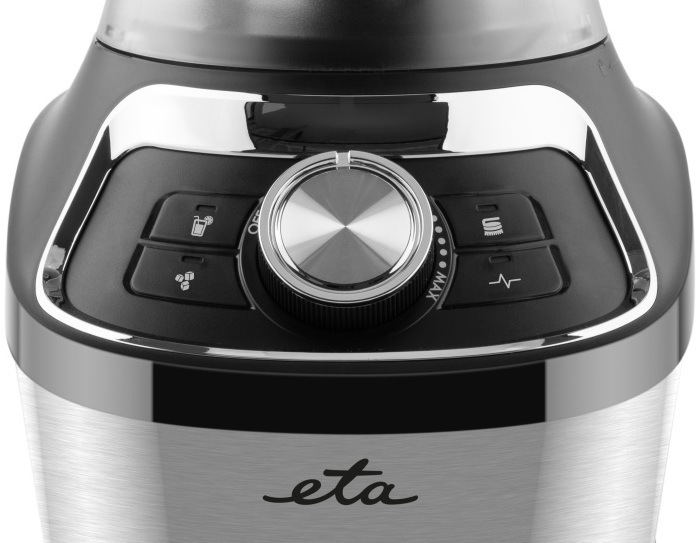 Detail ovládacího panelu stolního mixéru ETA Vital Blend Mini II s otočným regulátorem otáček a 4 tlačítky pro programy