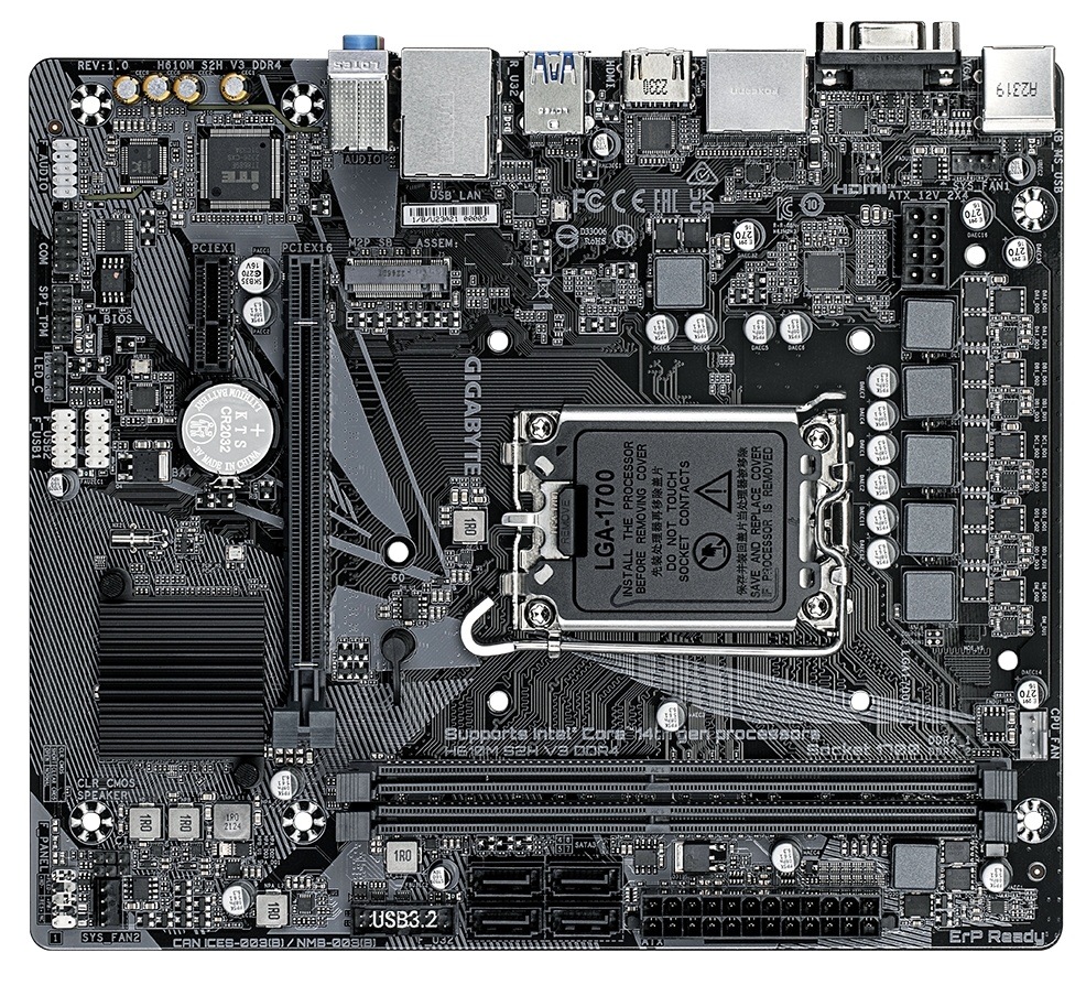 Základní deska Gigabyte H610M S2H V3 DDR4 s jednoduchou a přehlednou výbavou, černá barva