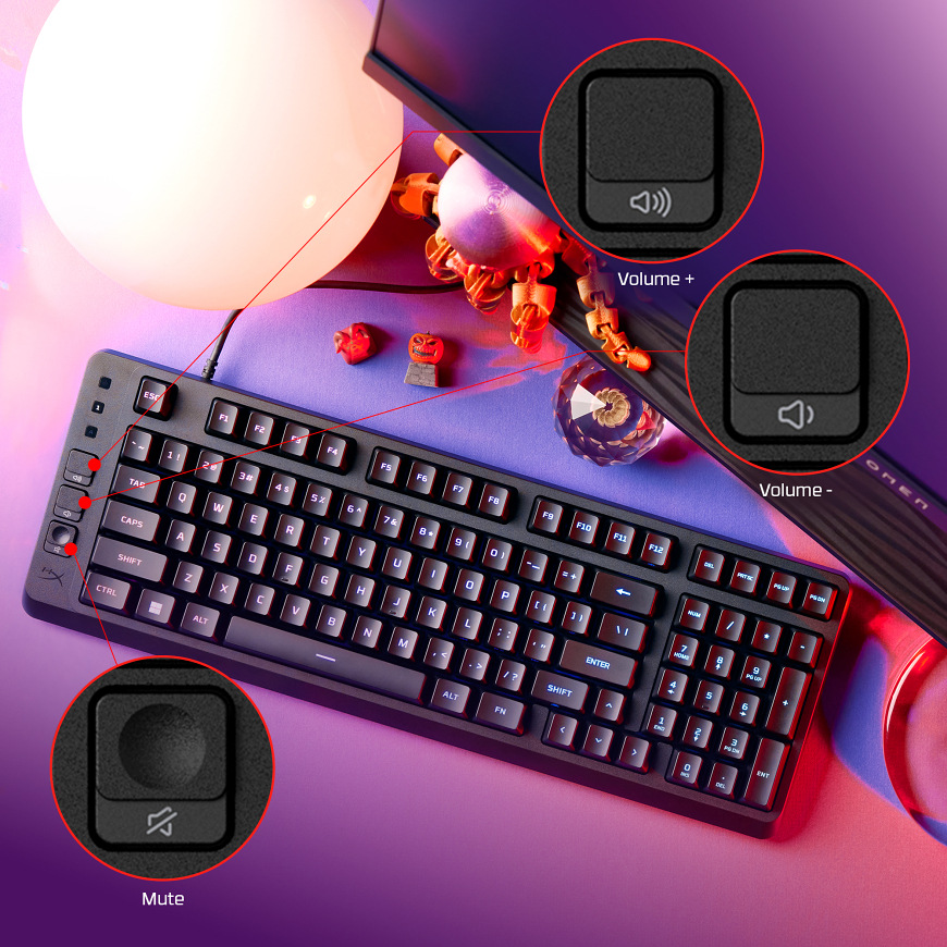 Klávesnice HyperX Eve 1800 – multimediální tlačítka pro hlasitost a ztlumení