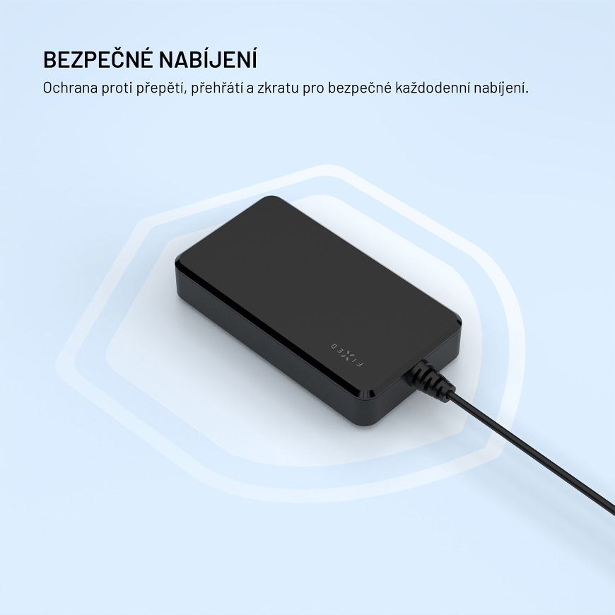 Bezpečné nabíjení s ochranou proti přepětí, přehřátí a zkratu u adaptéru FIXED