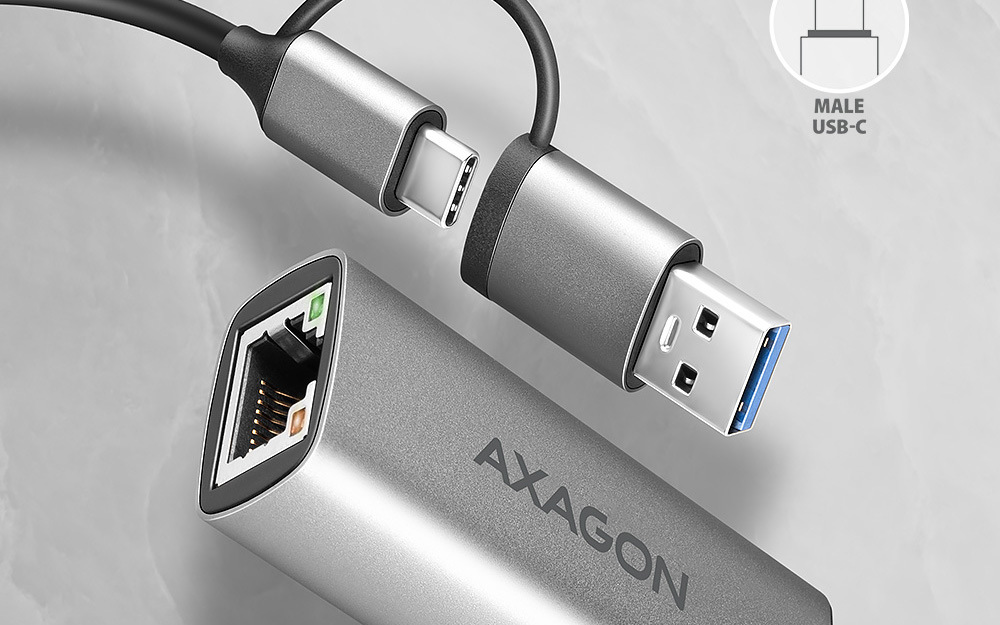 Síťová karta Axagon USB-C + USB-A 3.2 Gen 1 - Gigabit Ethernet šedá Síťová karta Axagon USB-C + USB-A 3.2 Gen 1 - Gigabit Ethernet šedá